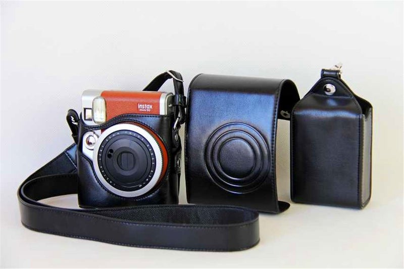 BolinUS Fuji Mini 90 case, BolinUS Handmade PU Leather FullBody Camera Case Bag Cover for Fujifilm Instax Mini 90 with Neck Strap Battery Bag -Black - Image 5